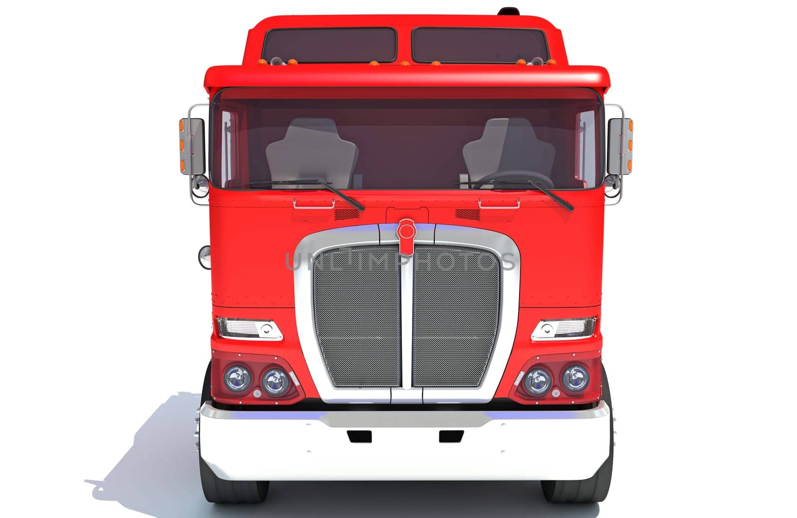 Red Semi Truck 3D rendering model on white background