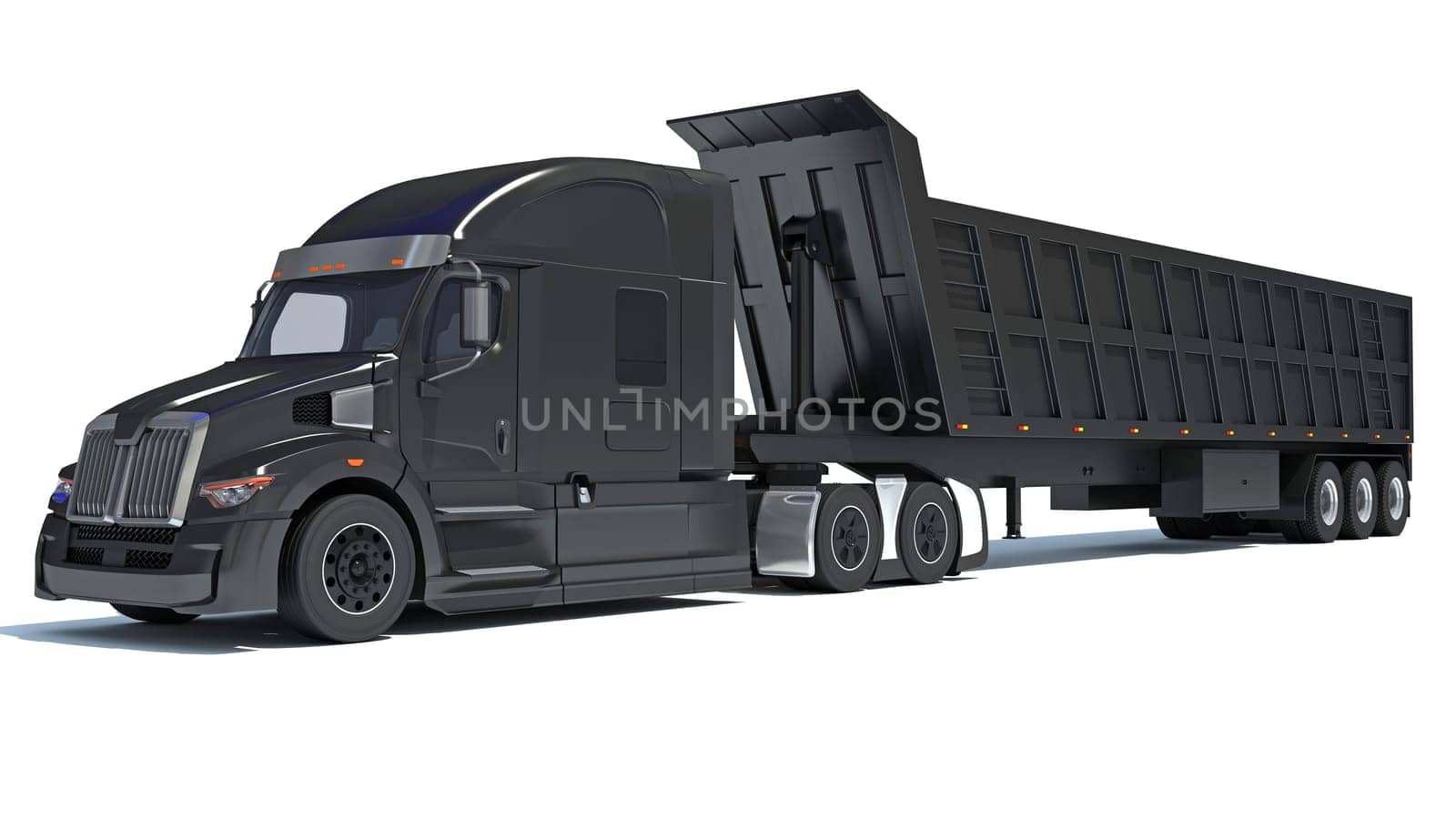 Semi Truck with Tipper Trailer 3D rendering on white background by 3DHorse