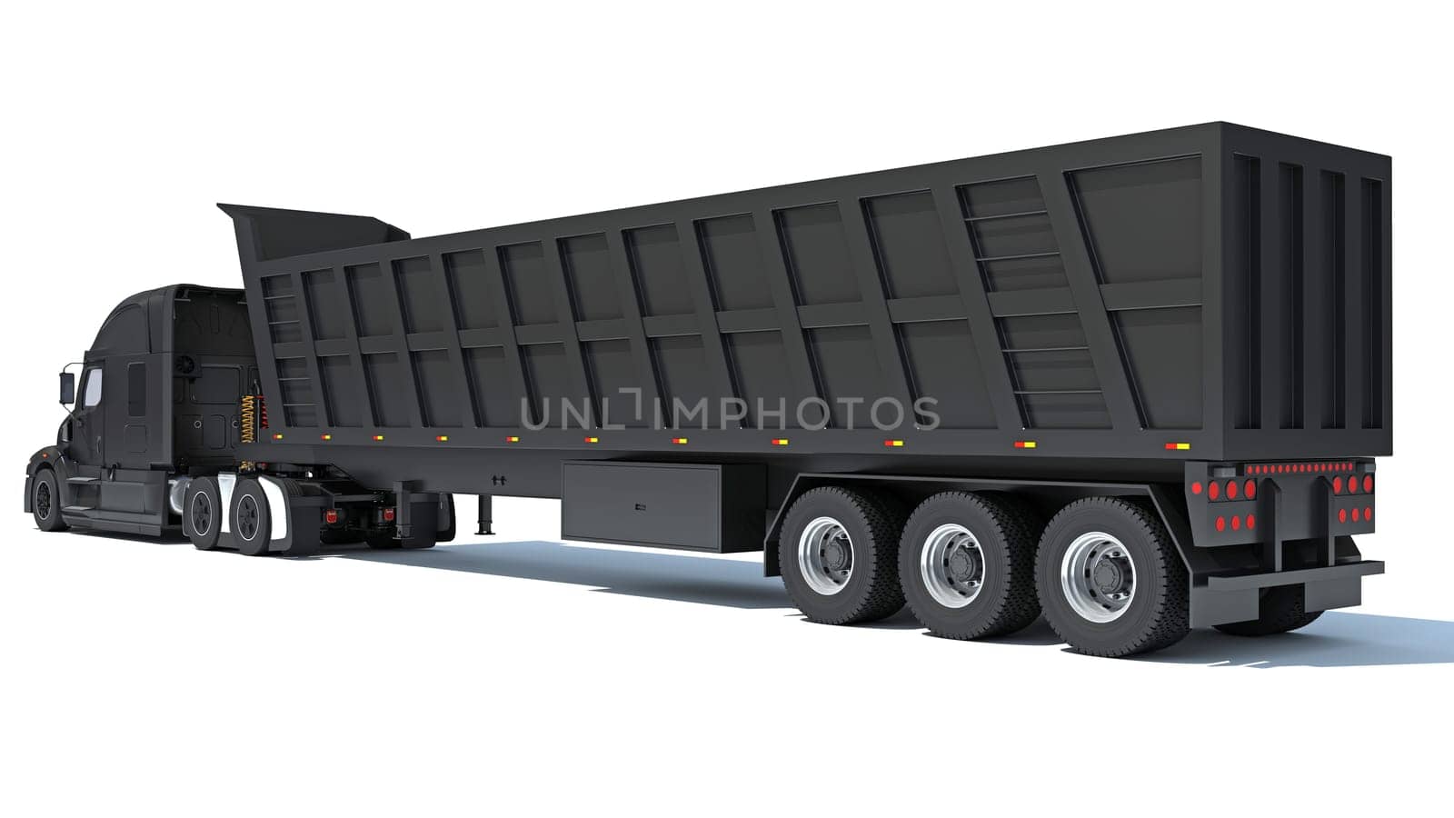 Semi Truck with Tipper Trailer 3D rendering model on white background