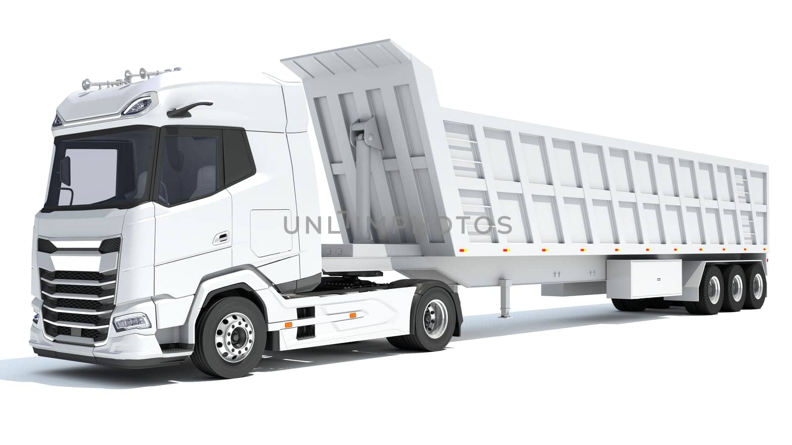 Semi Truck with Tipper Trailer 3D rendering model on white background