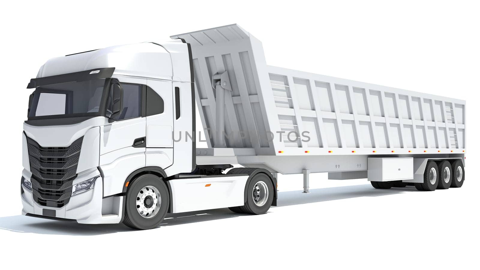 Semi Truck with Tipper Trailer 3D rendering model on white background