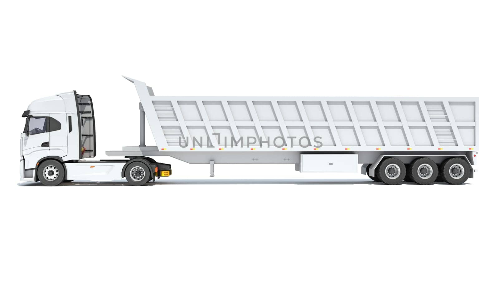 Semi Truck with Tipper Trailer 3D rendering on white background by 3DHorse