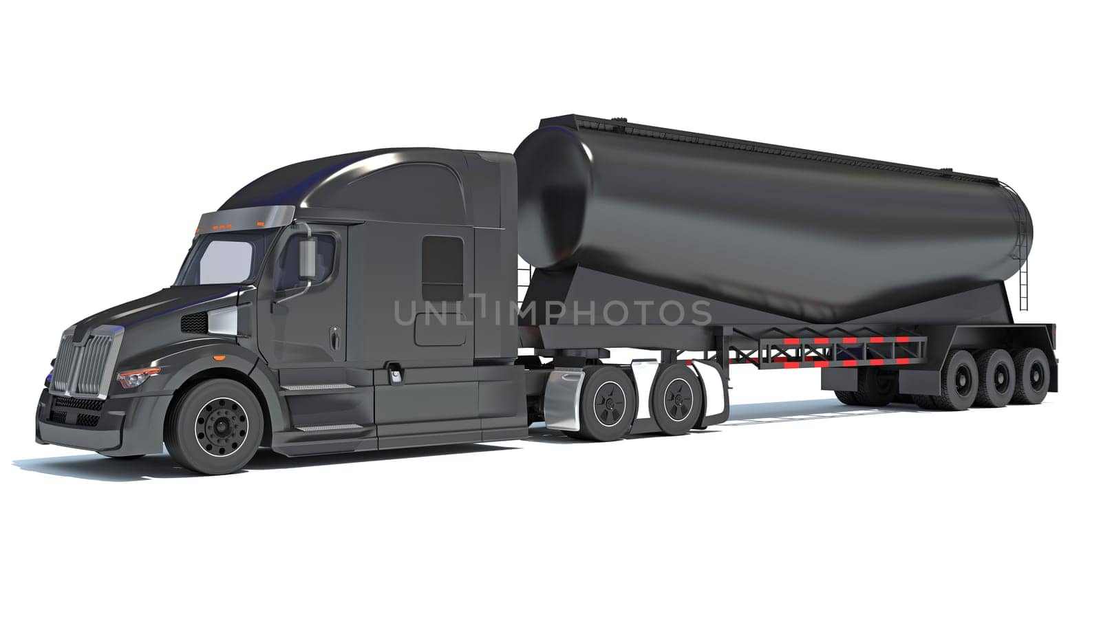 Heavy truck with tank trailer 3D rendering model on white background