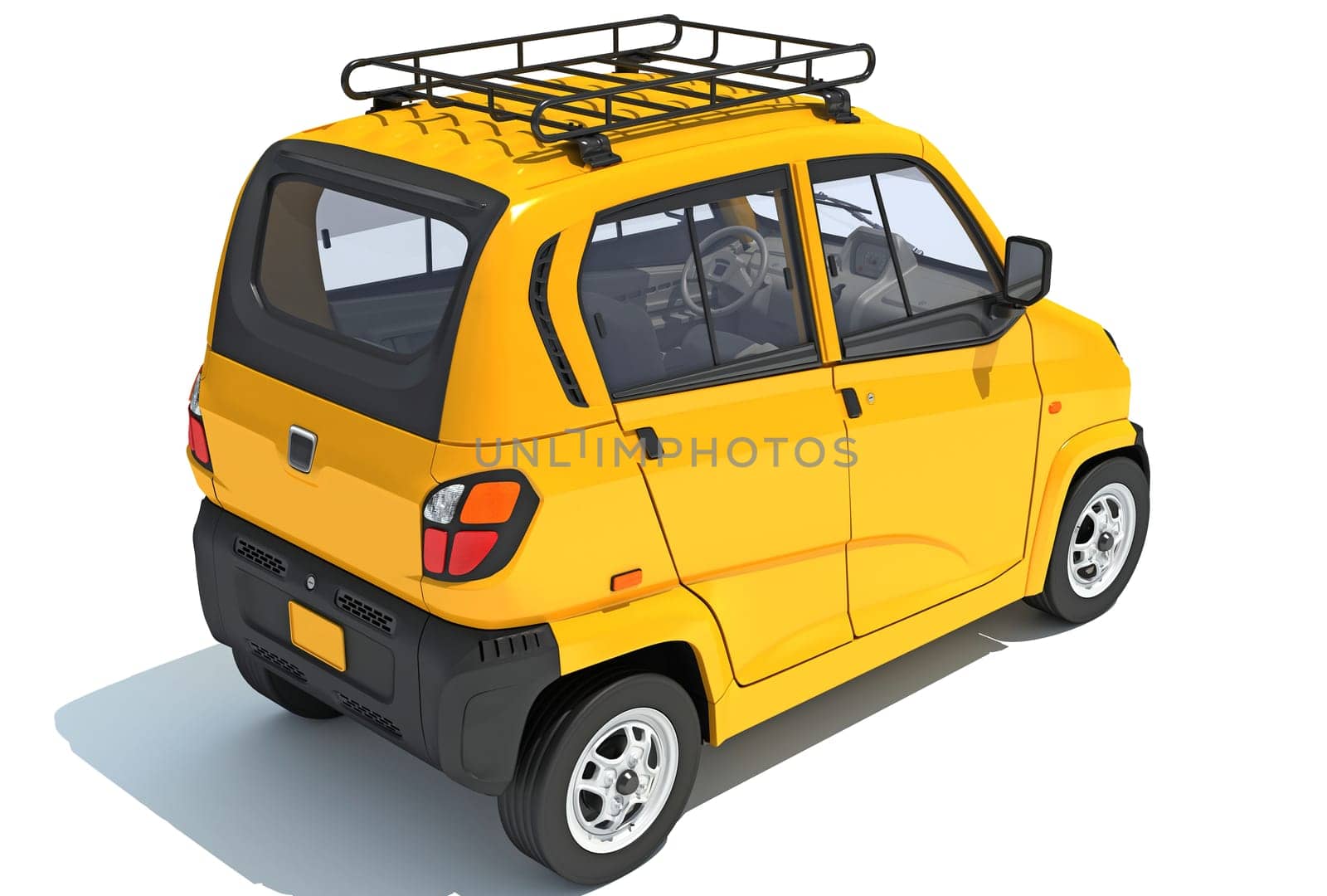Auto Mini Taxi 3D rendering model on white background