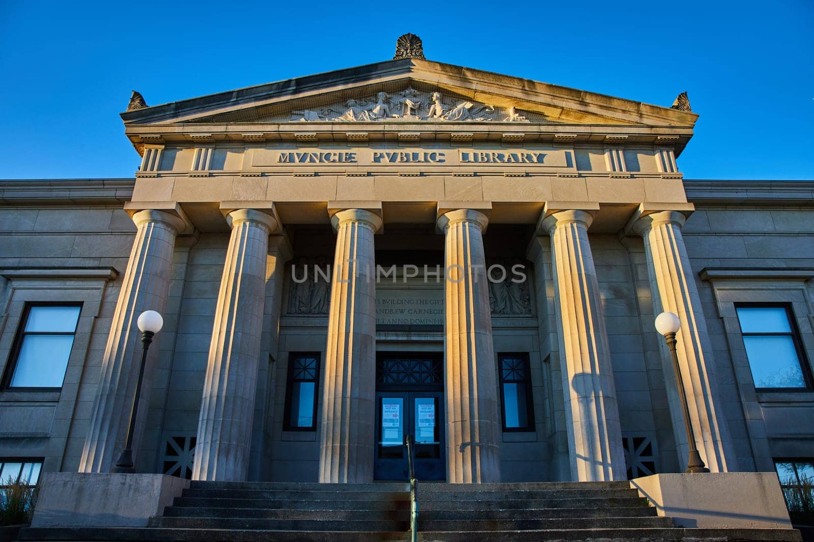 Golden Hour at Muncie Carnegie Library - Neoclassical Facade by njproductions