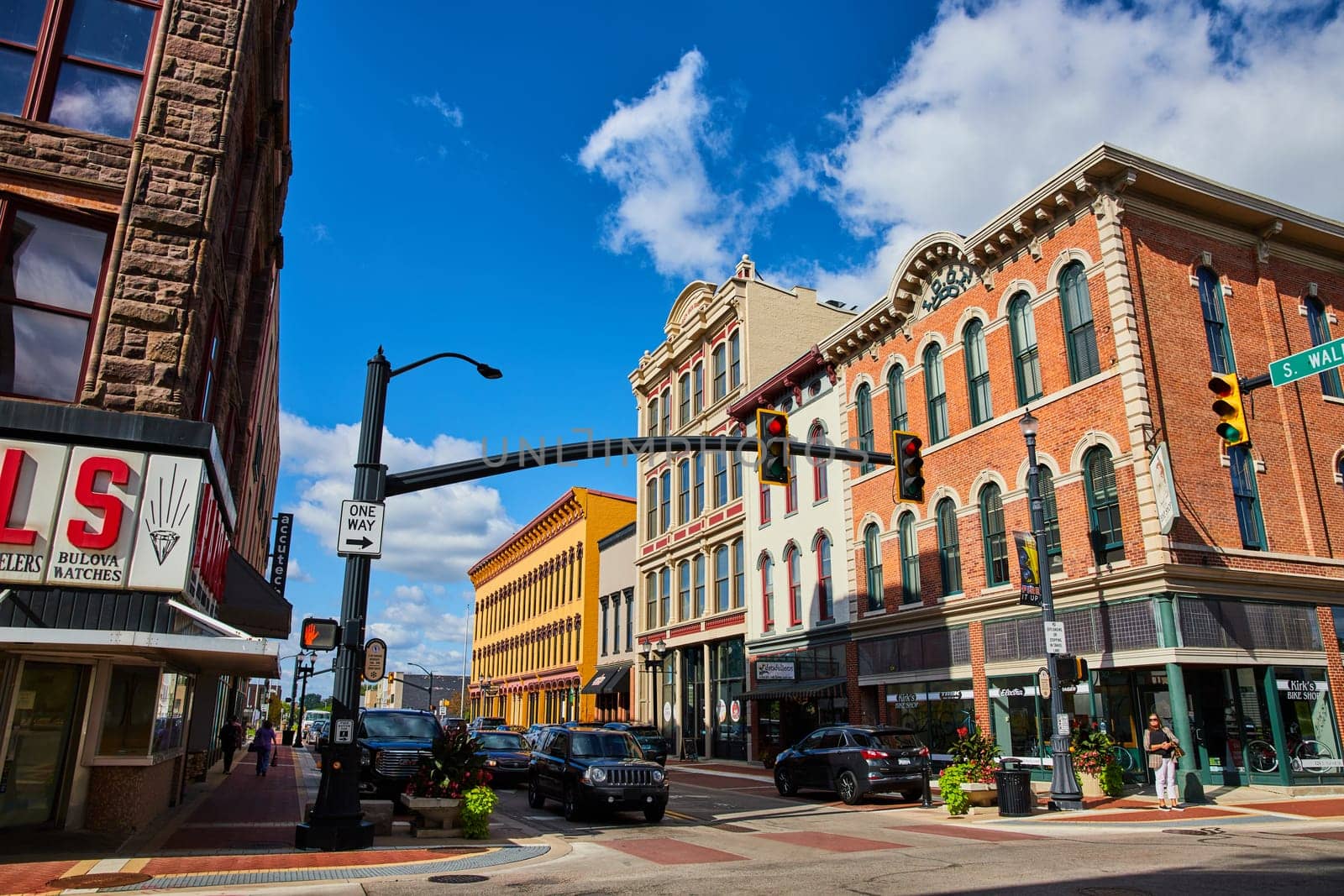 Vibrant Urban Street Corner with Historic Buildings and City Traffic, Muncie by njproductions