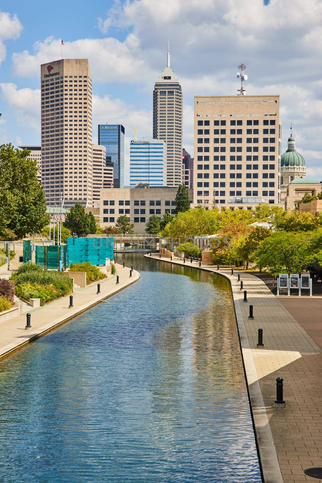 Sunlit Canal and Skyline in Downtown Indianapolis by njproductions