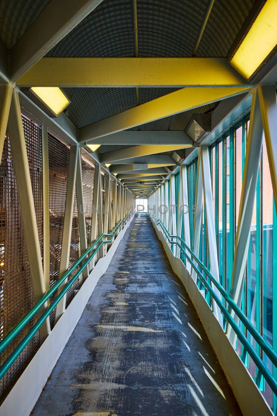 Enclosed Pedestrian Walkway with Yellow Lighting, Chicago by njproductions