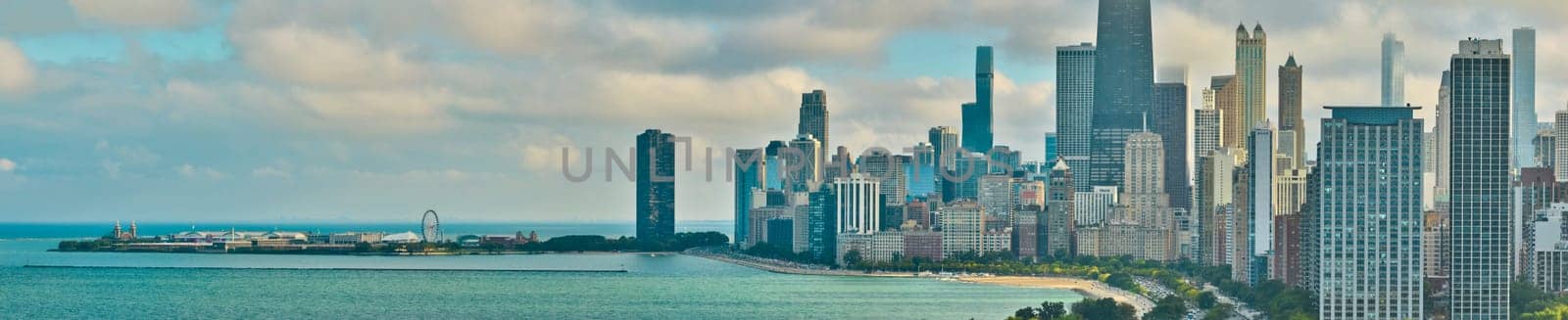 Aerial Chicago Skyline and Lake Michigan Waterfront Panorama by njproductions