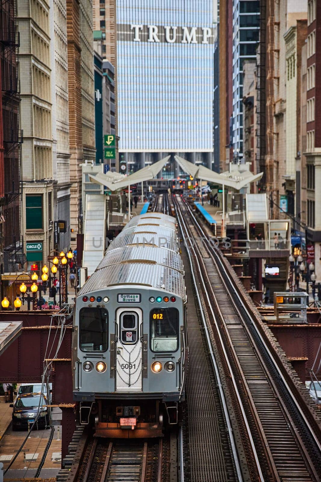 Silver Elevated Train in Historical Downtown Chicago by njproductions