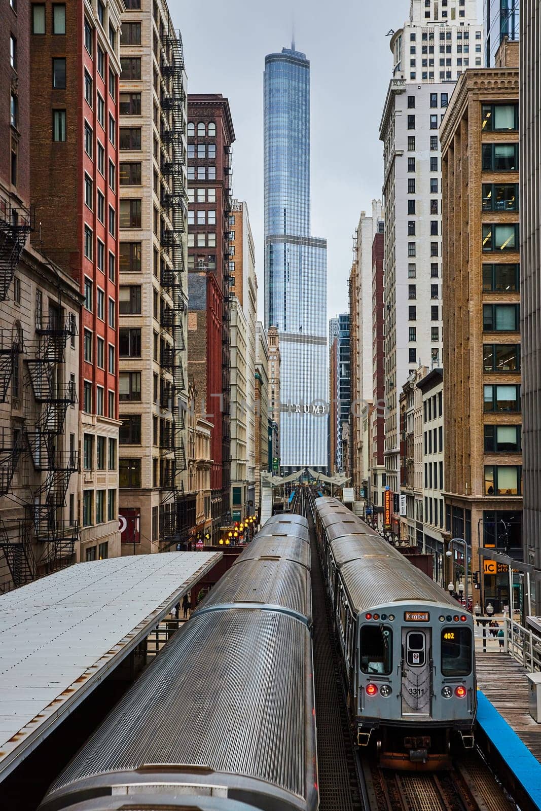 Chicago Elevated Train Platform and Diverse Architecture by njproductions