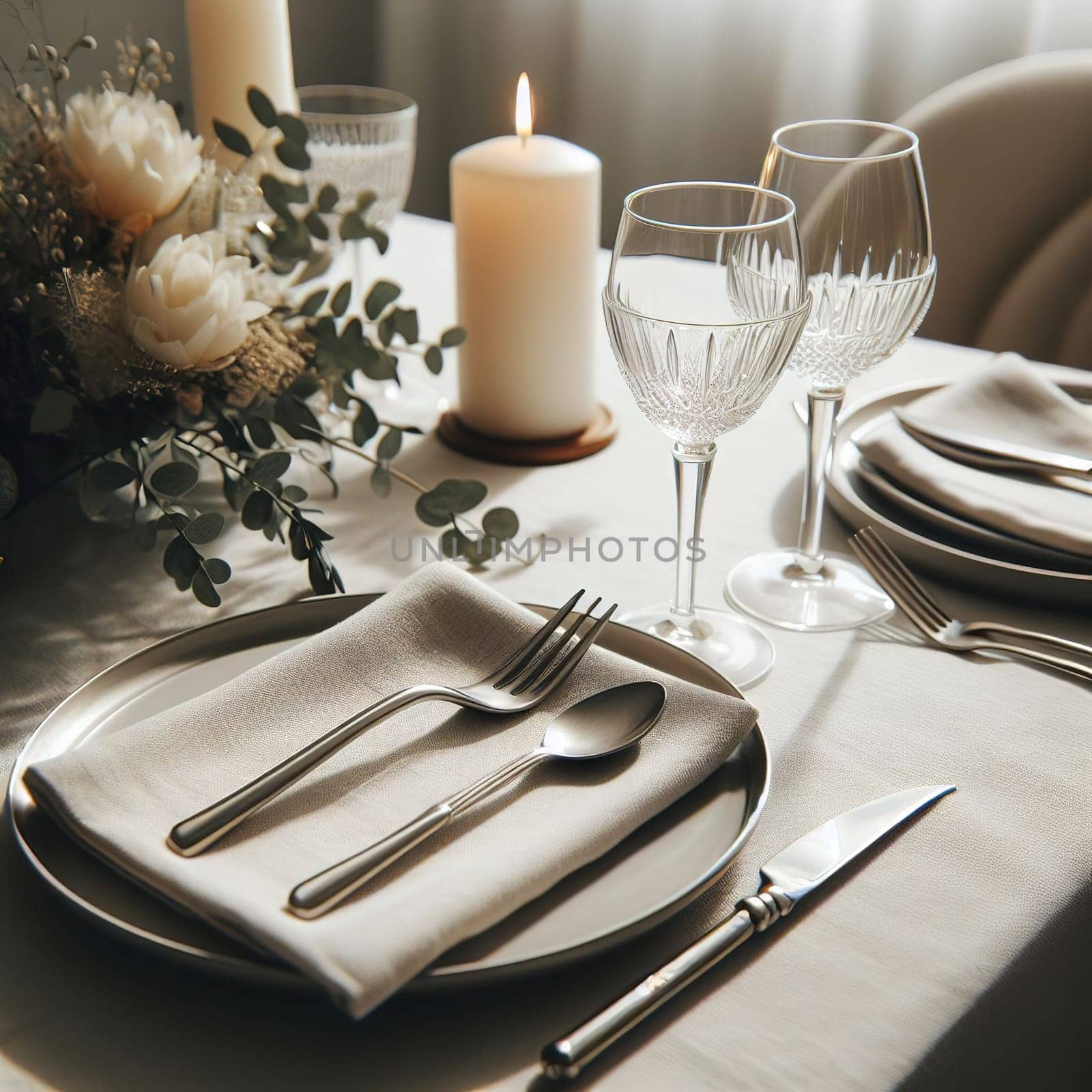 Beautifully set table for a romantic dinner by gordiza