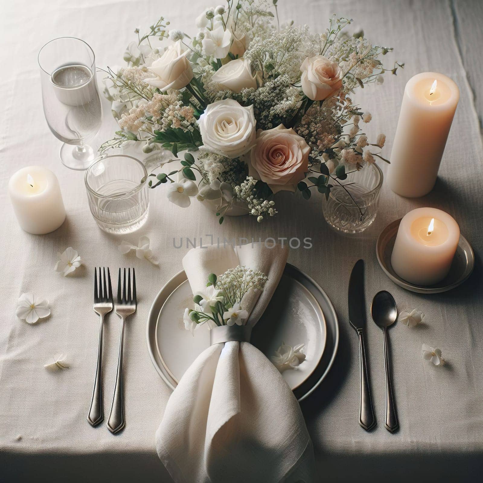 Beautifully set table for a romantic dinner by gordiza