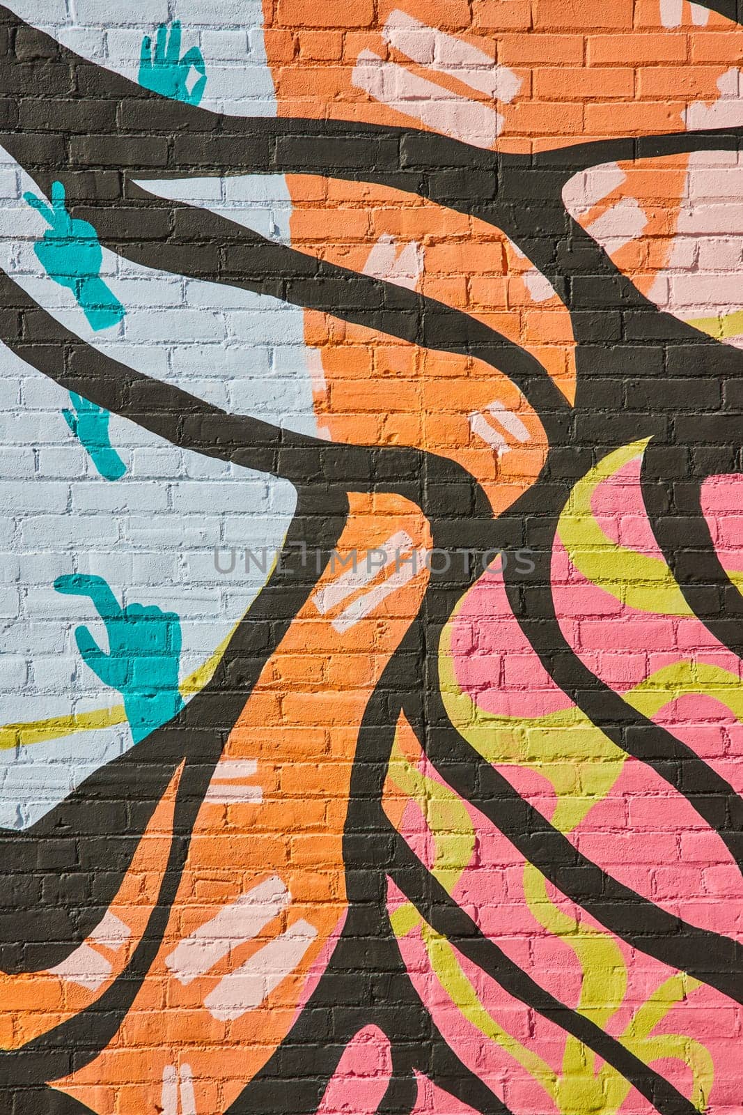 Colorful Graffiti Handprints on Brick Wall Mural by njproductions