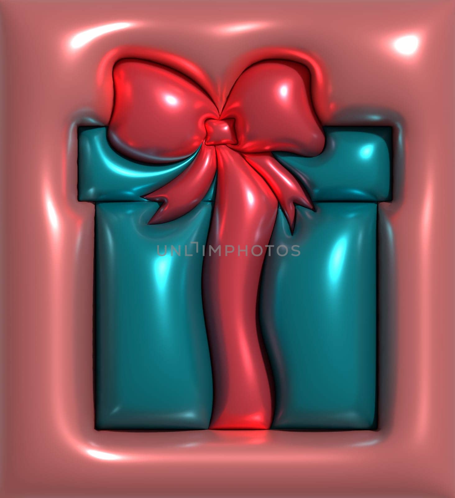 Blue box with ribbon on a pink background, holiday gift. 3D rendering illustration