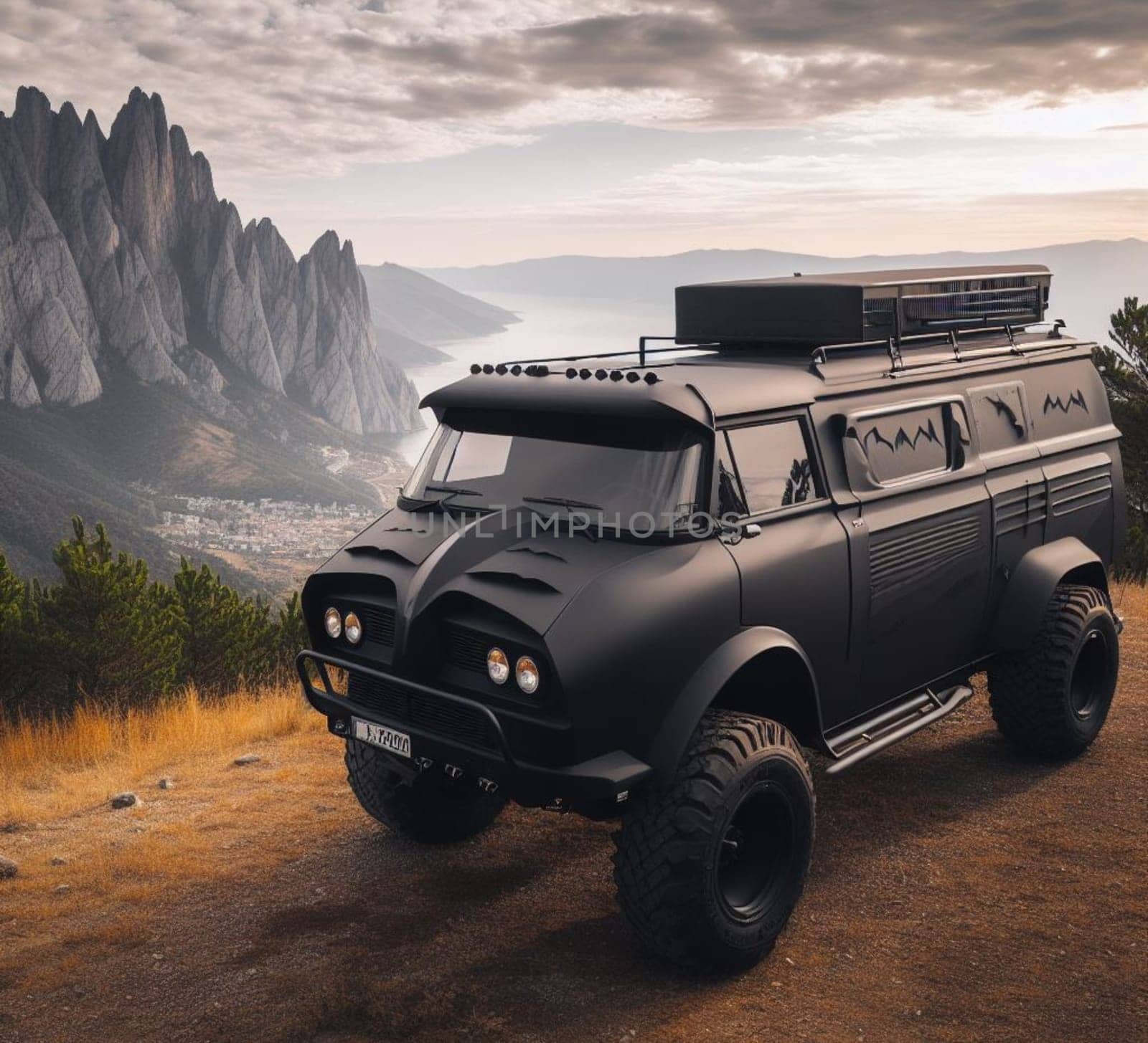 rusty dirt offroad 4x4 lifted vintage custom camper conversion jeep overlanding in mountain roads, nomadic lifestyle, adventure living, ai generated