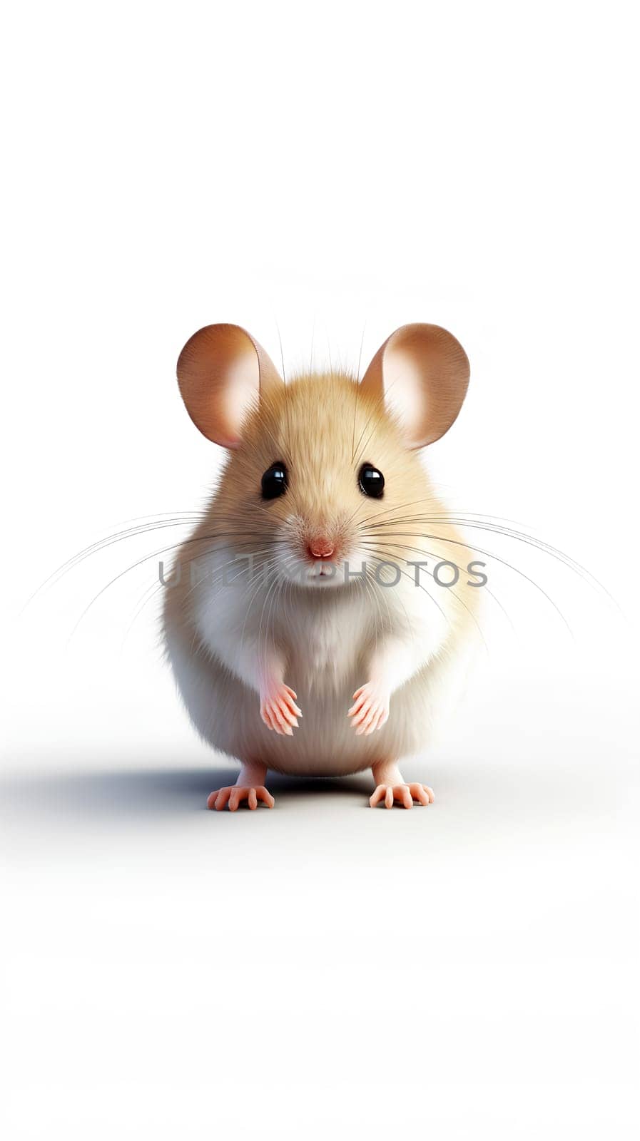 An adorable and funny little cartoon mouse with big eyes and ears on white background - generative AI