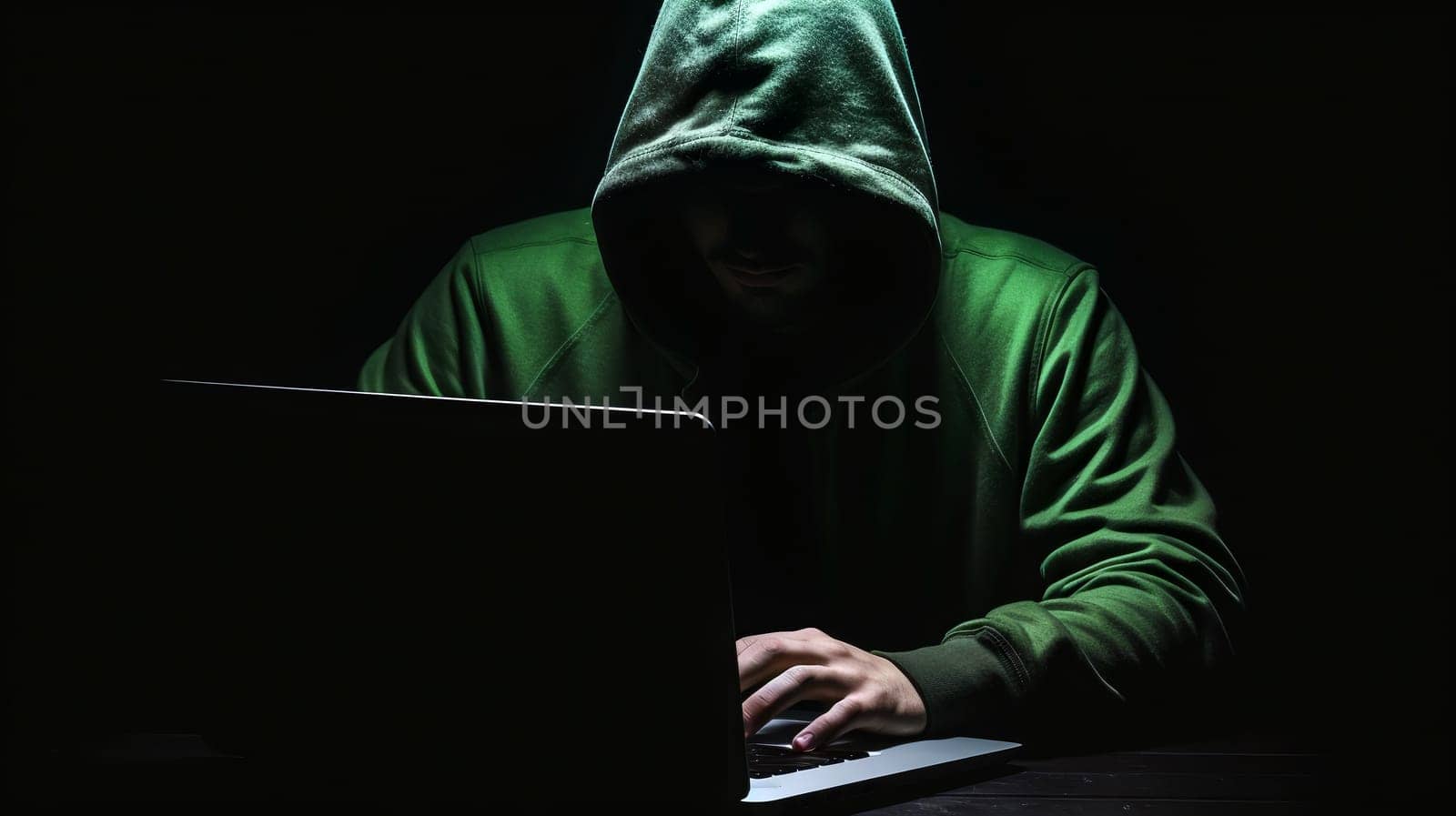 Hacker on black background - Cybersecurity concept by chrisroll
