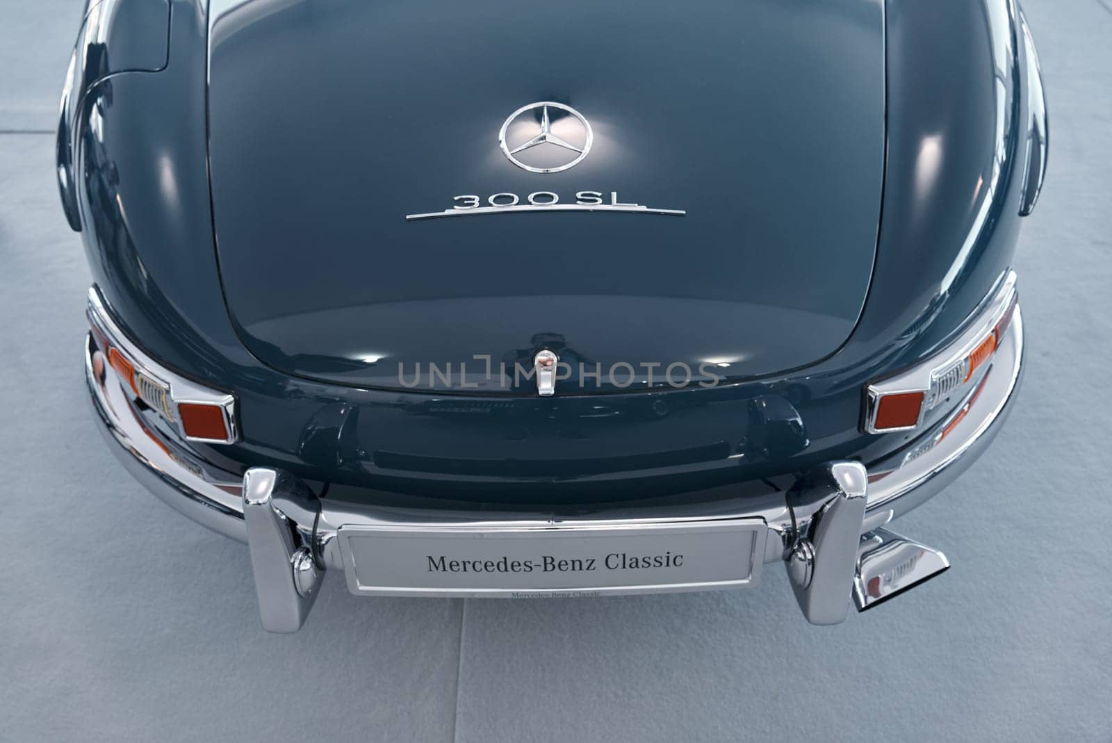 Monaco, Monte Carlo, 28 September 2022 - Classic Mercedes Benz on exhibition of exclusive cars during the yacht show, the famous motorboat exhibition in the principality. High quality photo