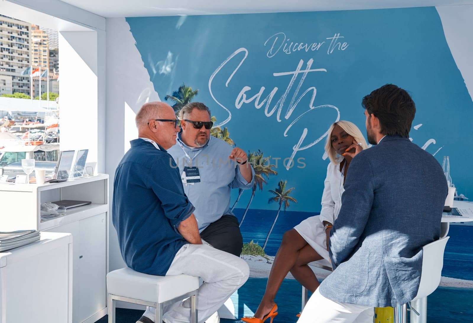 Monaco, Monte Carlo, 28 September 2022 - a lot of people, clients and yacht brokers look at the mega yachts presented, discuss the novelties of the boating industry at the famous motorboat exhibition by vladimirdrozdin