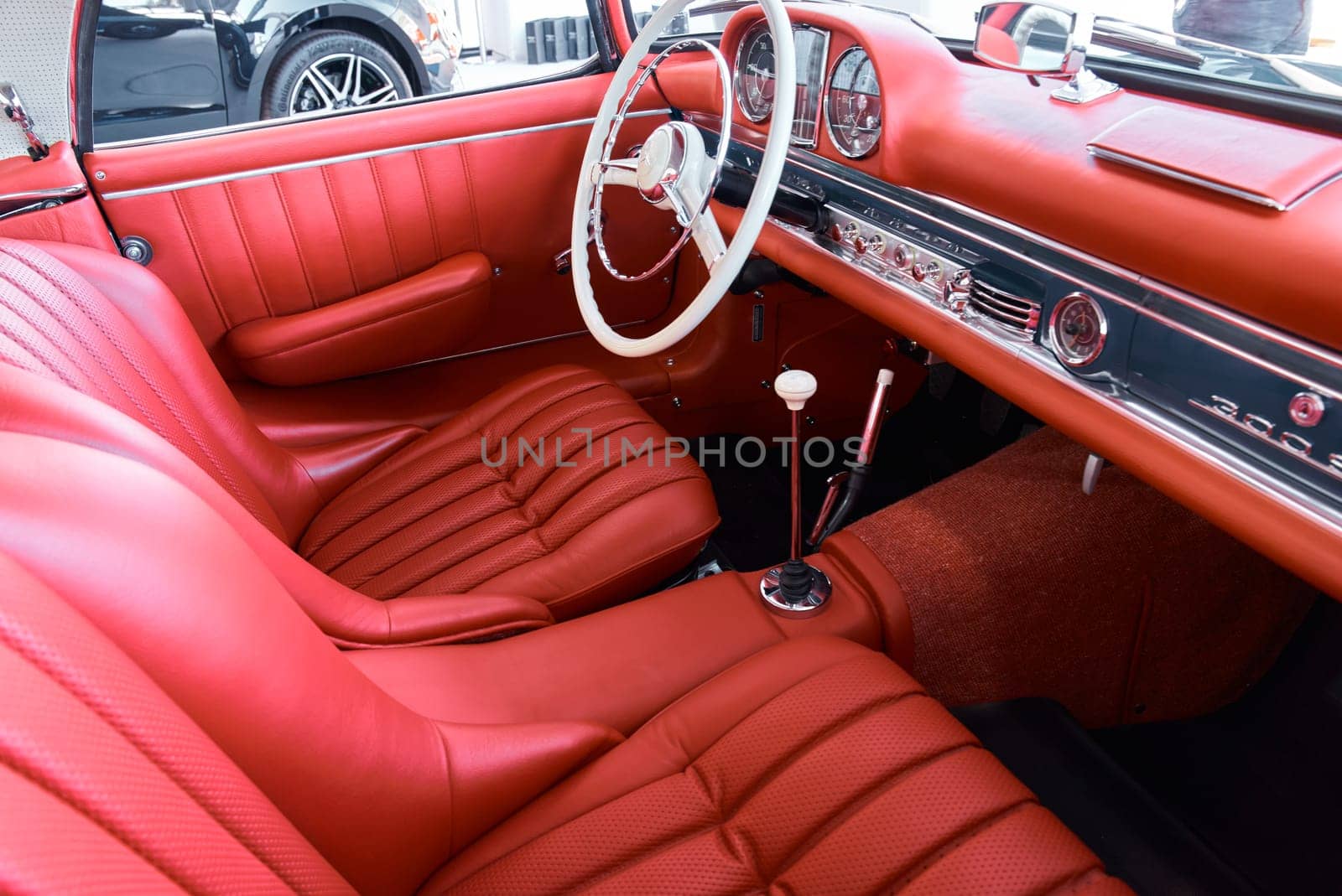 Monaco, Monte Carlo, 28 September 2022 - Interior of classic Mercedes Benz on exhibition of exclusive cars during the yacht show, the famous motorboat exhibition in the principality by vladimirdrozdin