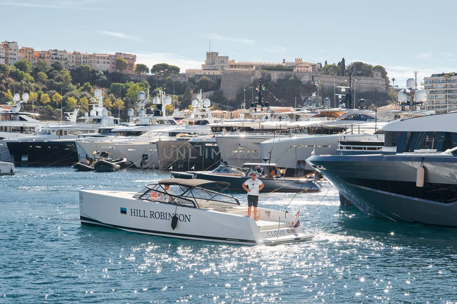 Monaco, Monte Carlo, 28 September 2022 - Top view of the famous yacht show, exhibition of luxury mega yachts, the most expensive boats for the richest people around the world, yacht brokers by vladimirdrozdin