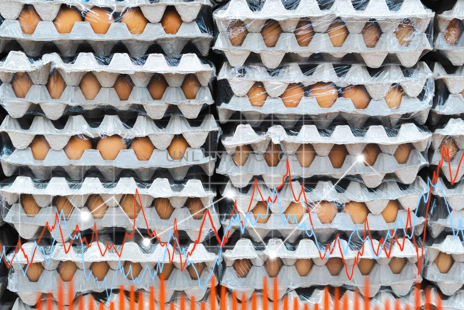 Eggs on the background of the supermarket. Charts and charts. Food prices rose. Inflation concept. retail. by darksoul72