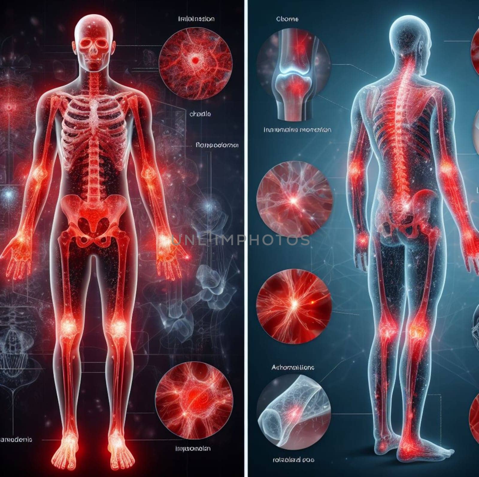 wireflrame illustration of human body inflammation rheumatism joint for health care ai generated