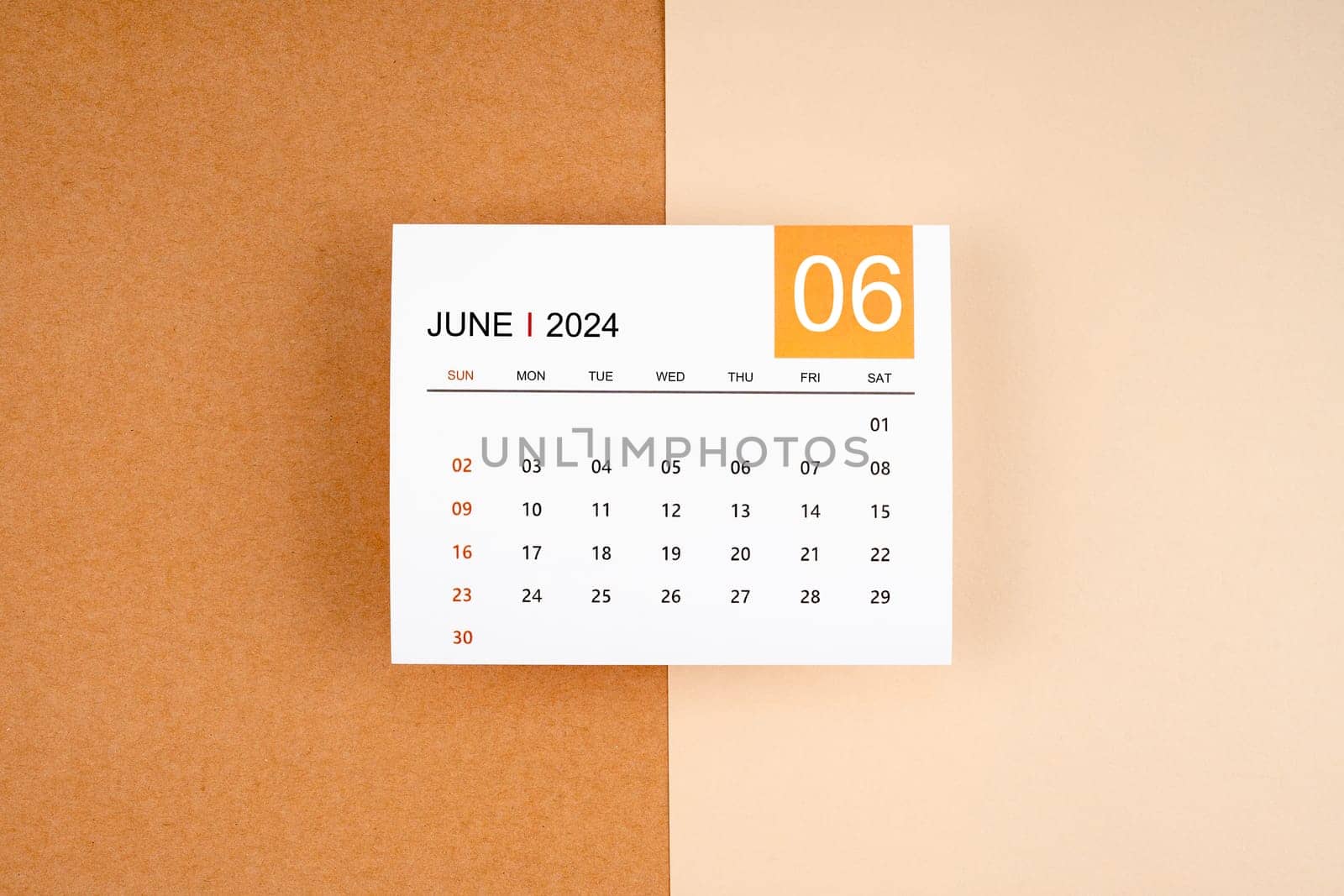 June 2024 calendar page on yellow. by Gamjai