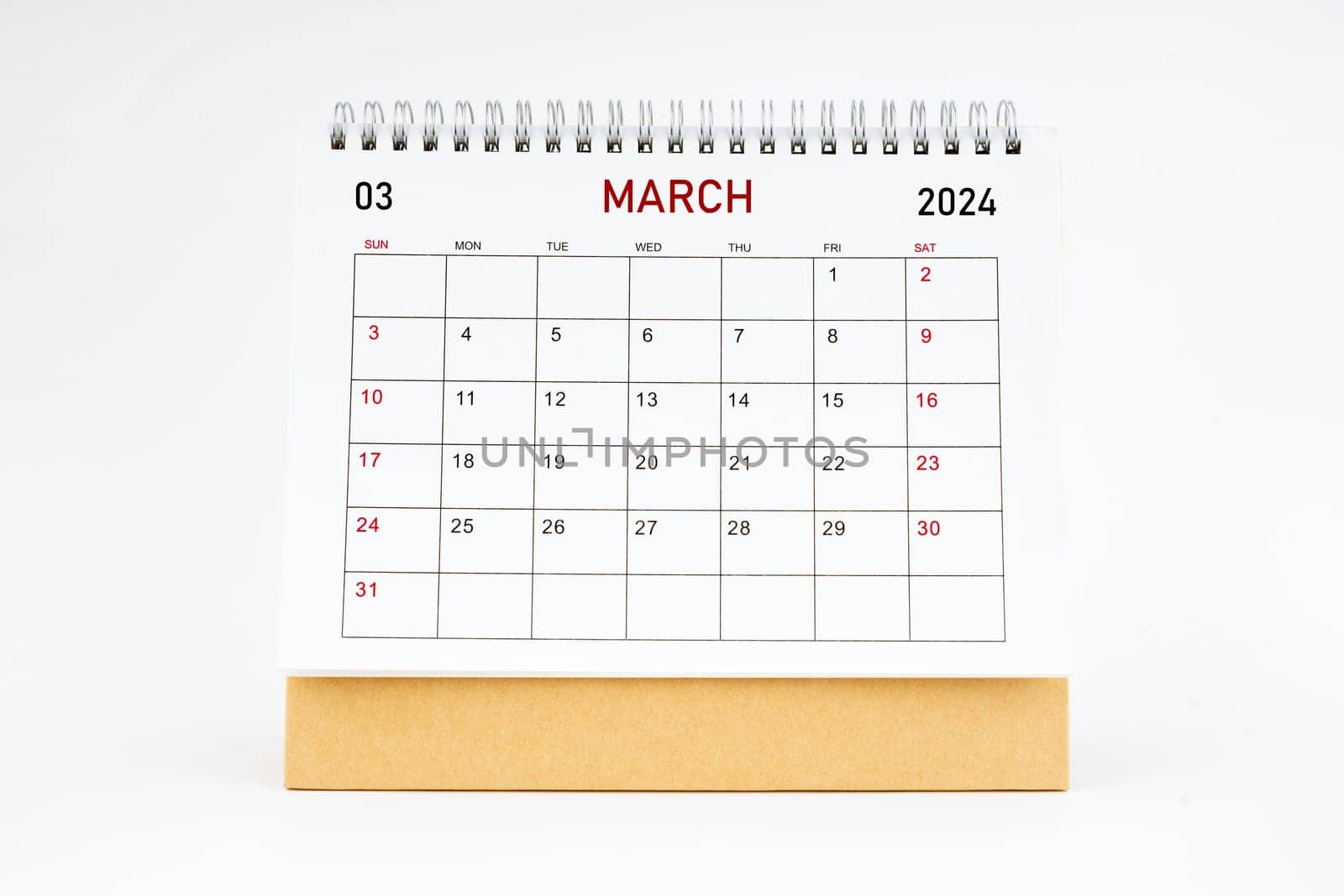 March 2024 desktop calendar isolated on white background, Planing or appointment concept.