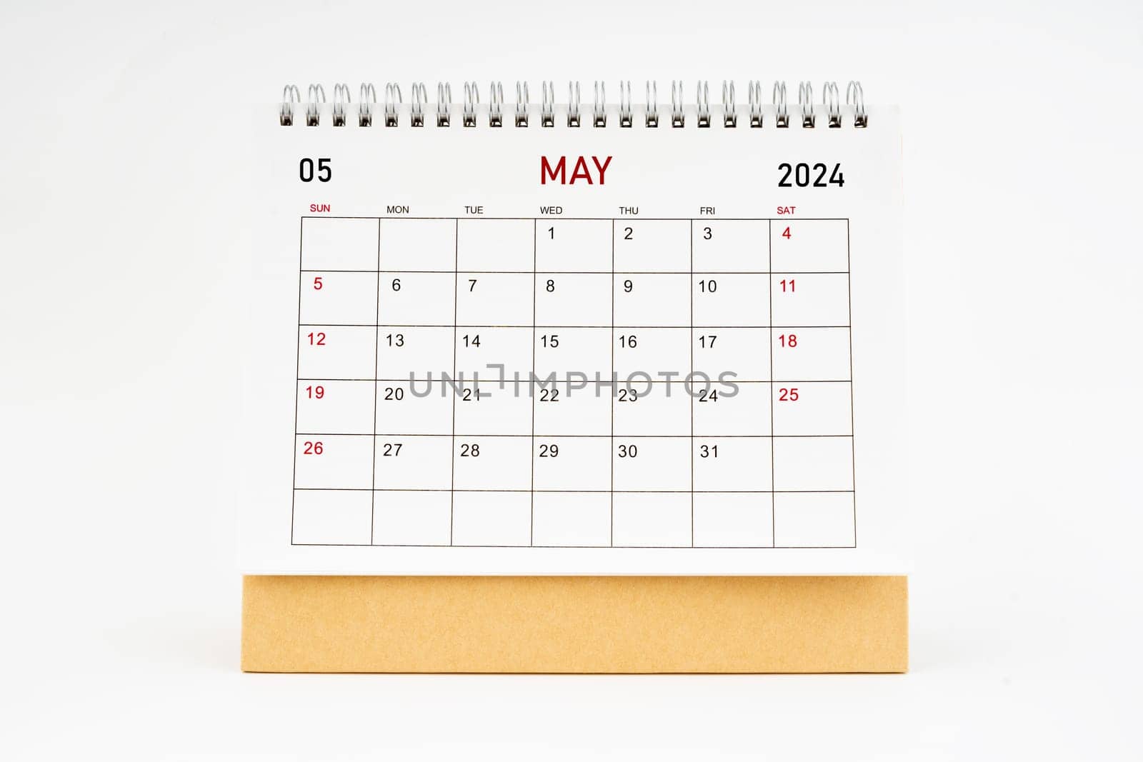May 2024 desktop calendar isolated on white background. by Gamjai