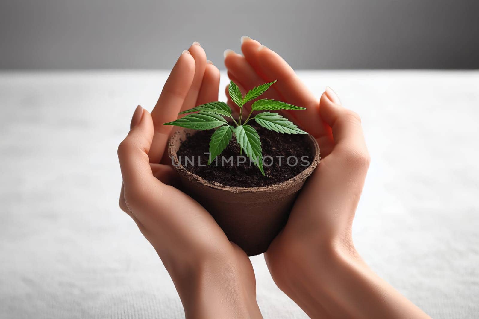Plant in hand with a light background. by EkaterinaPereslavtseva