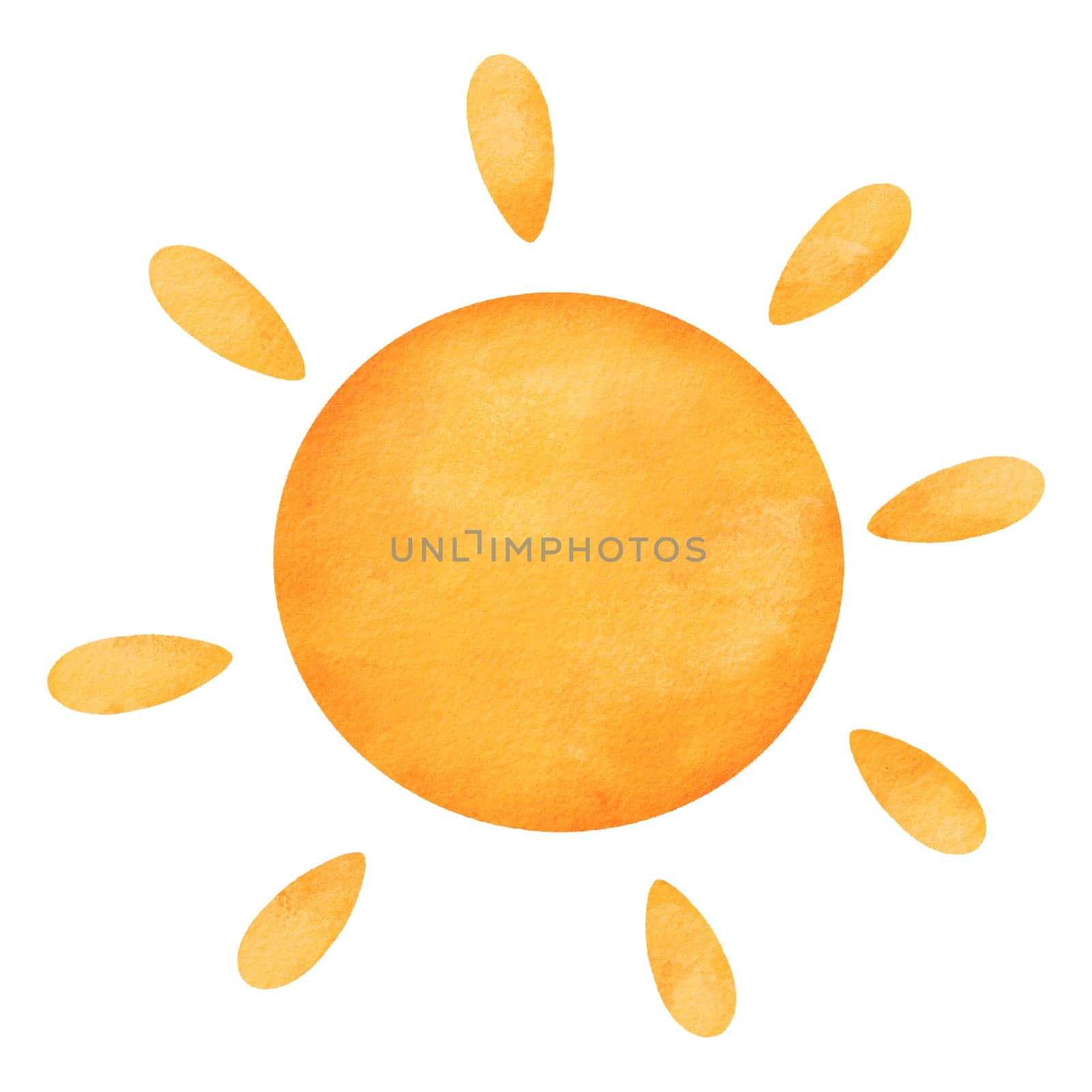sun with rays. for children's books, greeting cards, and vibrant illustrations. Let the sun's lively character shine through in your creative projects. watercolor illustration in a cartoon style.
