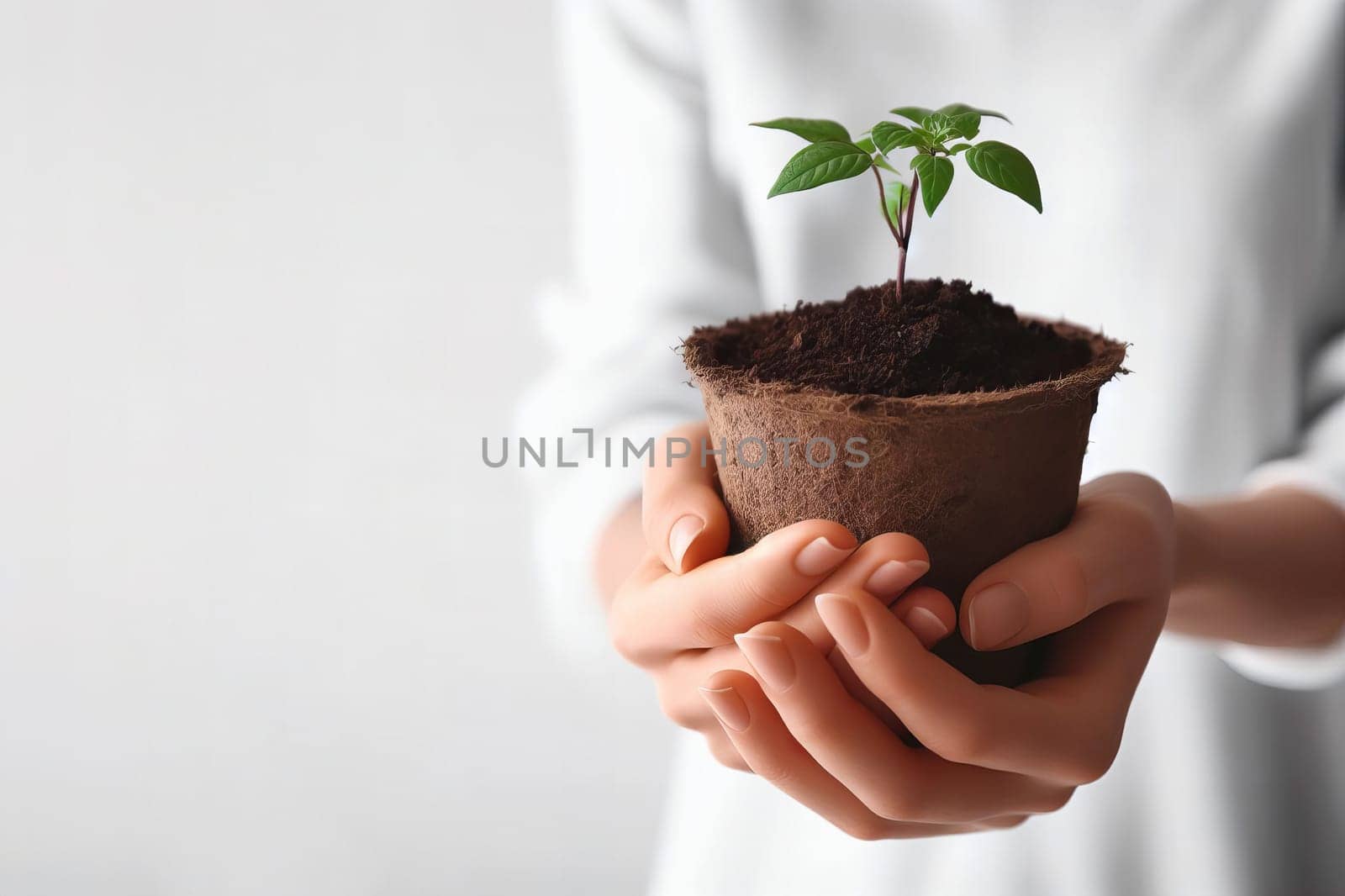 Plant in hand with a light background. by EkaterinaPereslavtseva
