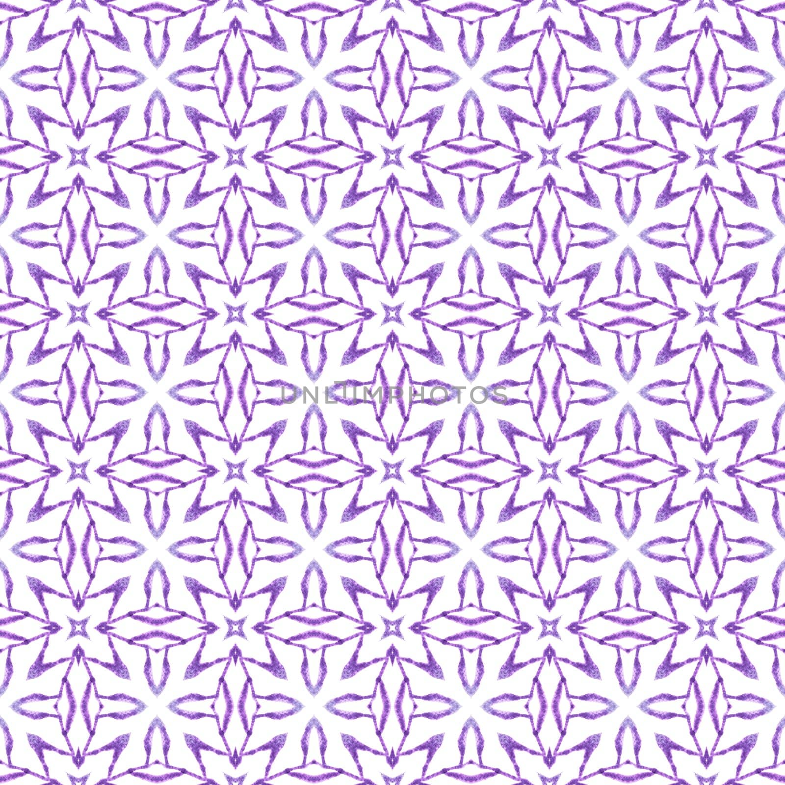 Textile ready alluring print, swimwear fabric, wallpaper, wrapping. Purple sublime boho chic summer design. Chevron watercolor pattern. Green geometric chevron watercolor border.