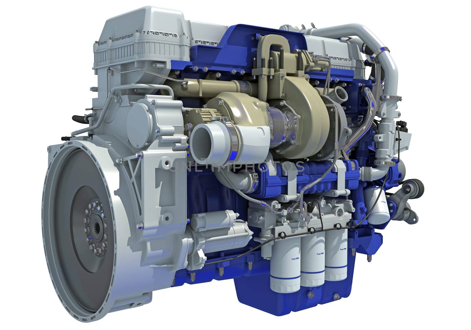 Truck engine 3D rendering on white background by 3DHorse