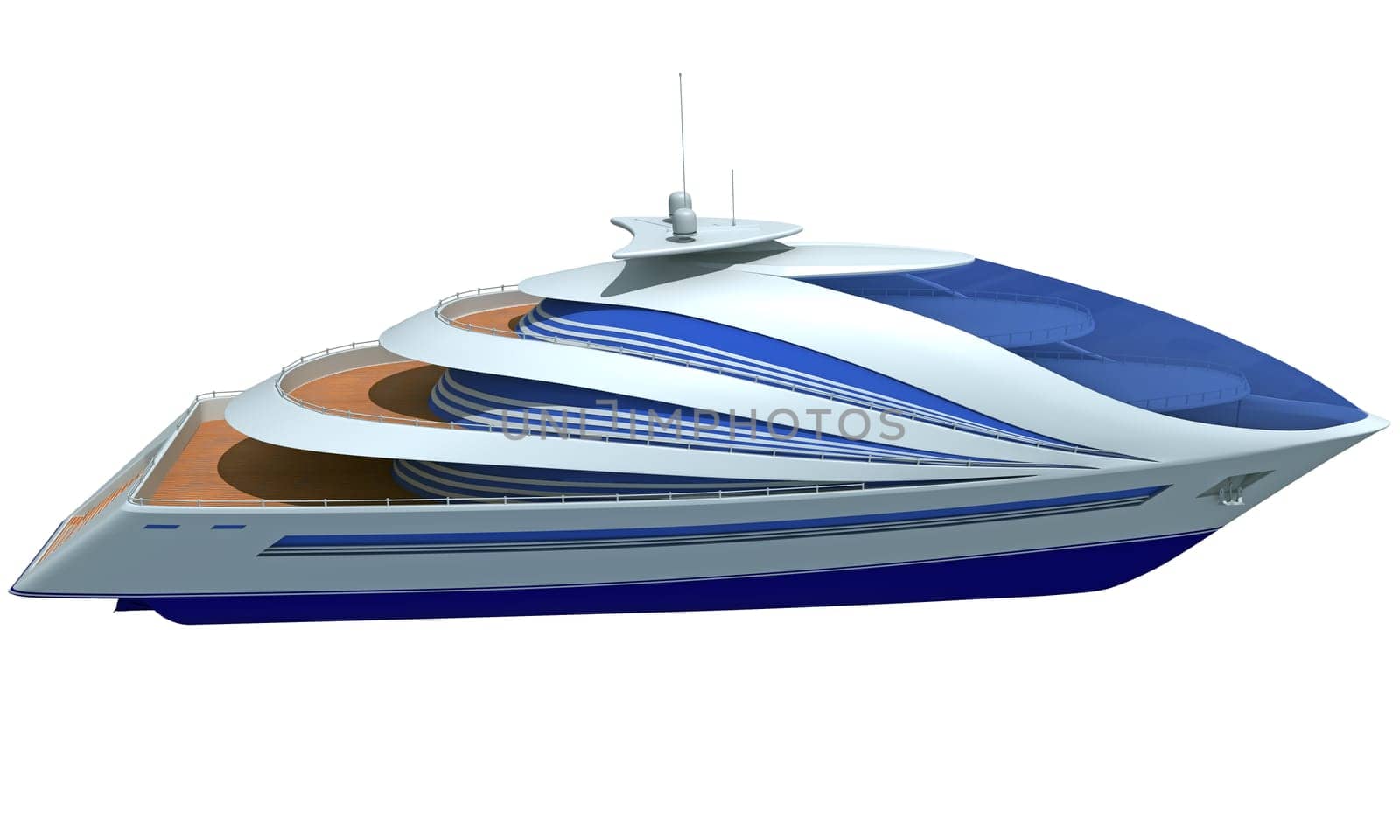 Futuristic Yacht 3D rendering model on white background