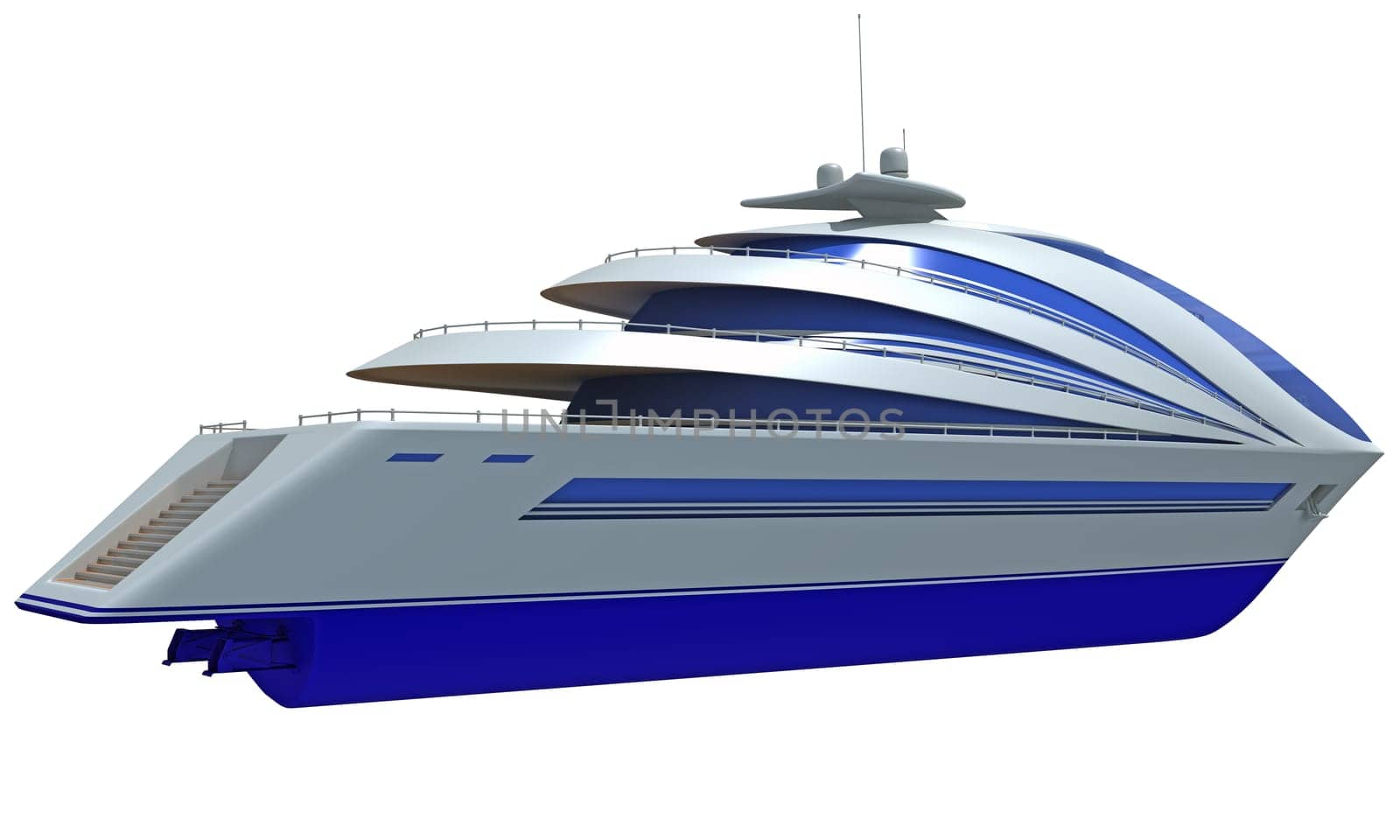 Futuristic Yacht 3D rendering on white background by 3DHorse