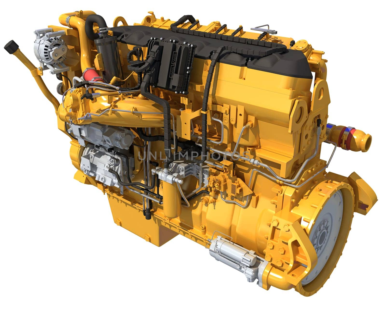 Heavy duty truck engine 3D rendering on white background by 3DHorse