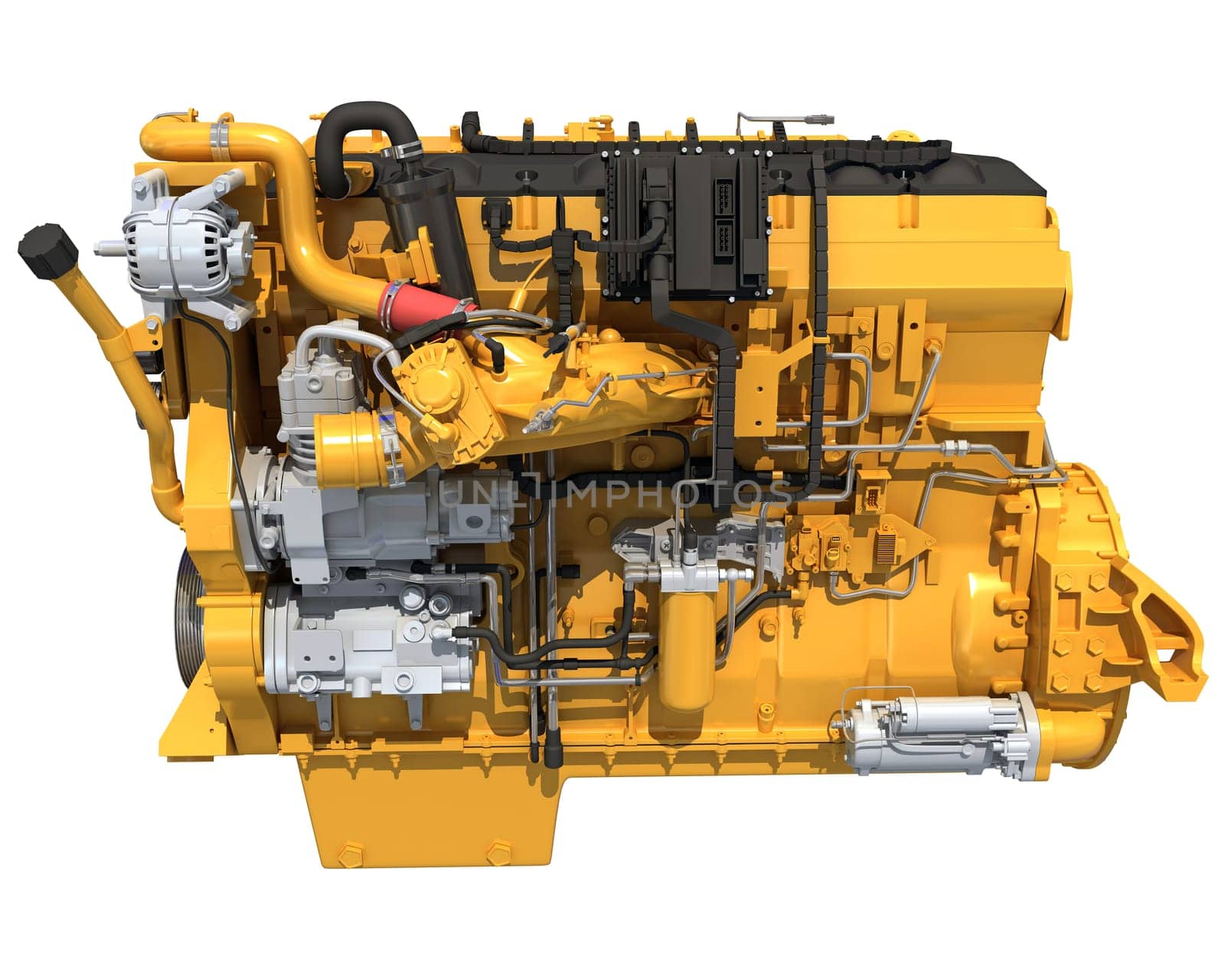 Heavy duty truck engine 3D rendering on white background by 3DHorse