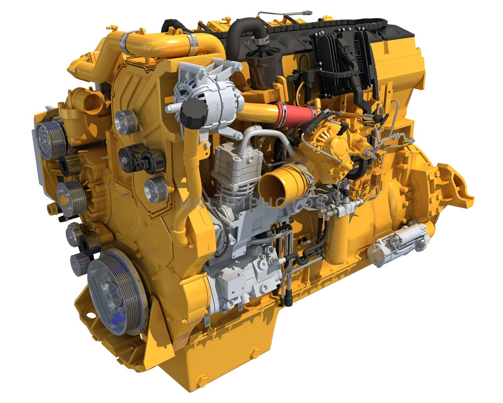 Heavy duty truck engine 3D rendering on white background by 3DHorse