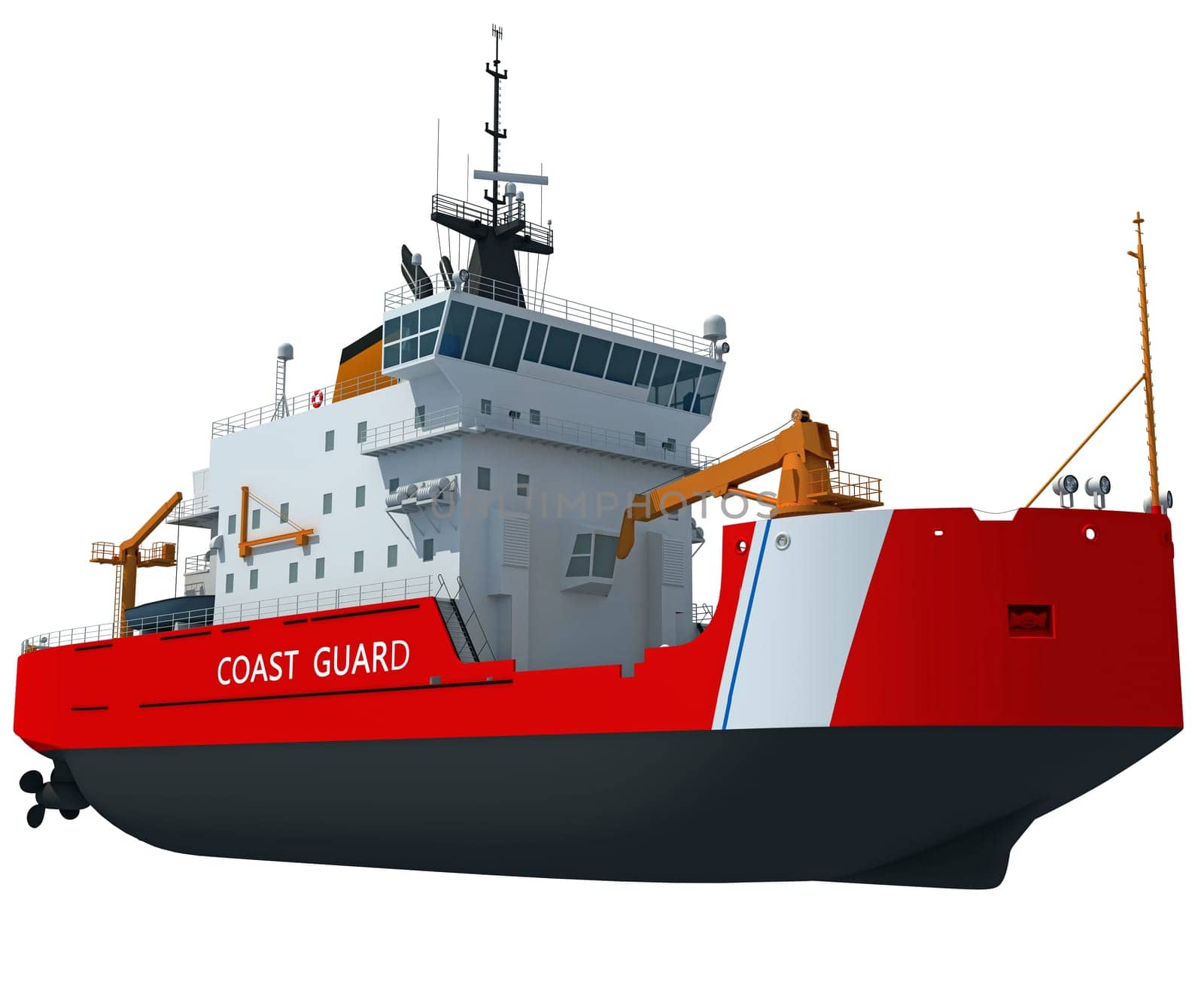 Coast Guard Icebreaker ship 3D rendering of industrial ice breaking watercraft on white background