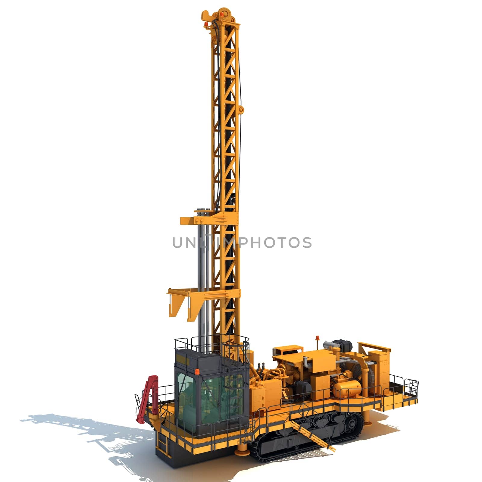 Drilling Rig heavy construction machinery 3D rendering on white background by 3DHorse