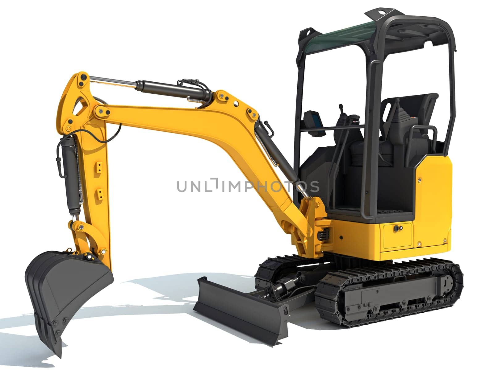 Mini Tracked Excavator 3D rendering on white background by 3DHorse