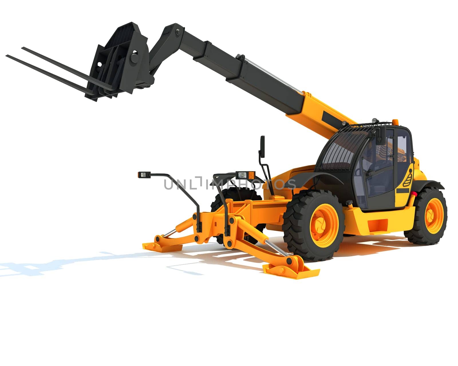 Telescopic Handler Forklift 3D rendering on white background by 3DHorse