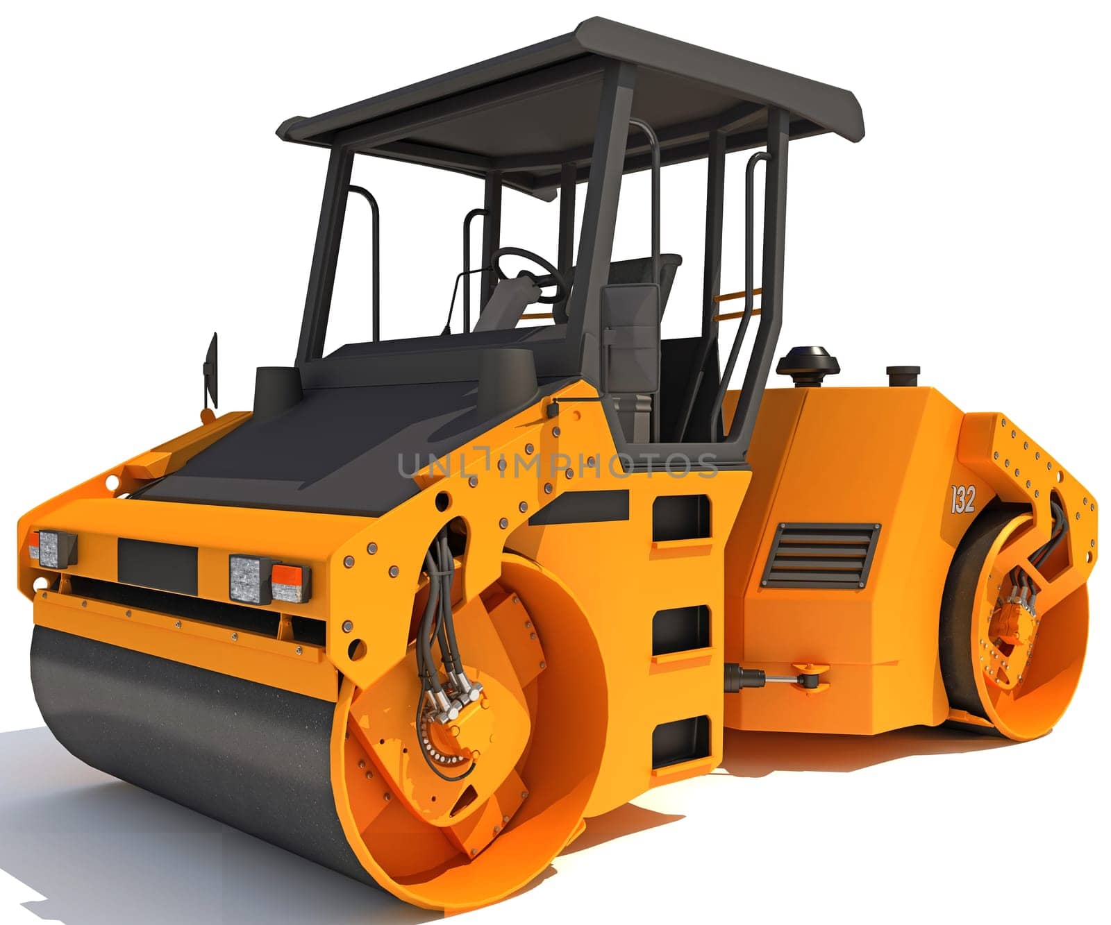 Compact Tandem Vibratory Road Roller 3D rendering model