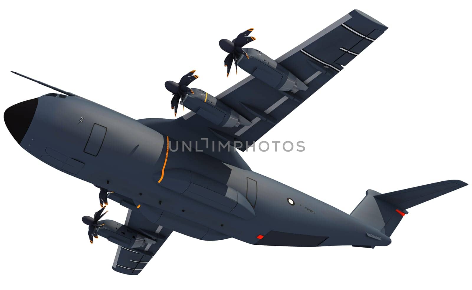 Military Airplane 3D rendering model on white background