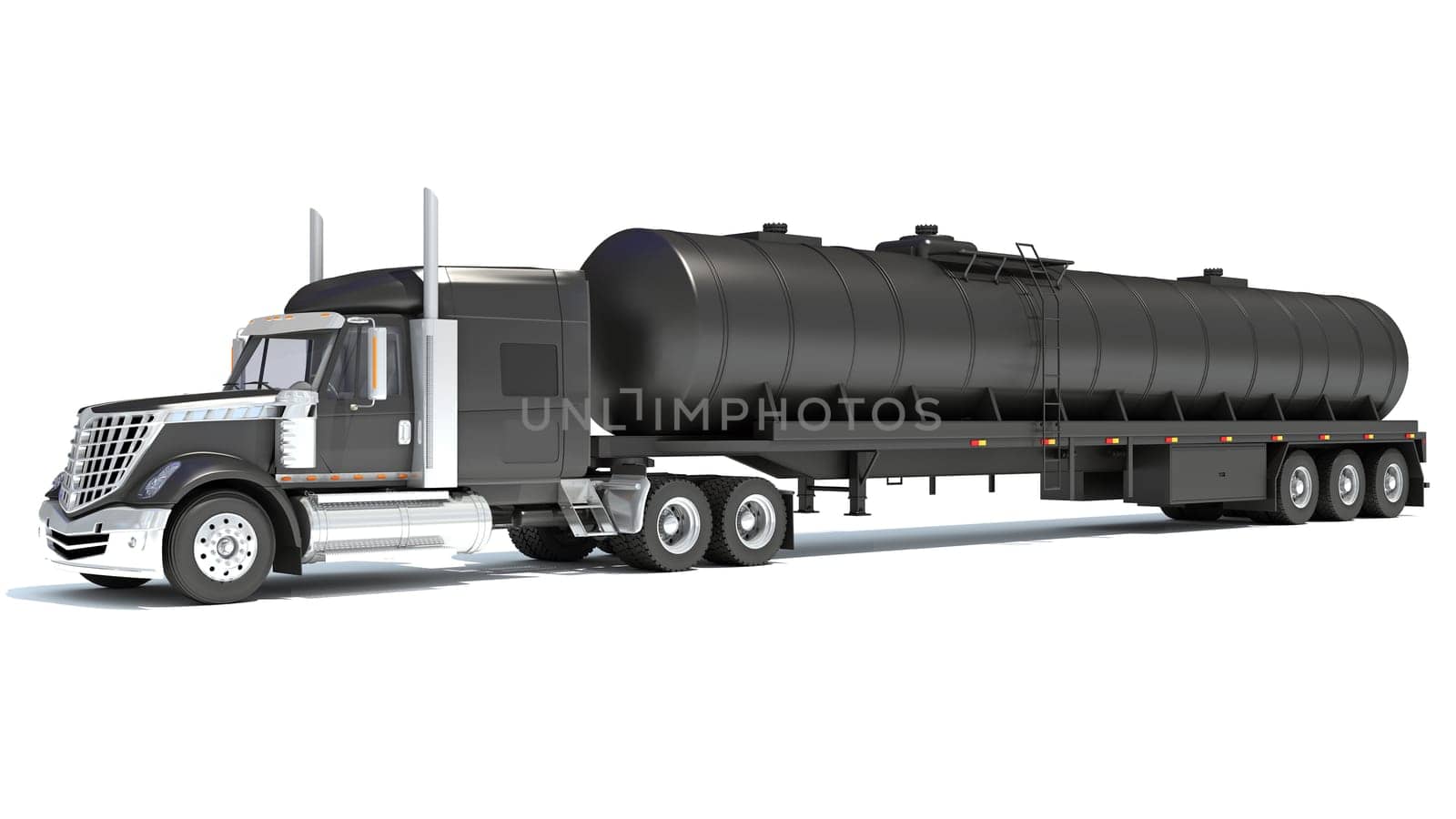 Truck with Tank Trailer 3D rendering model on white background