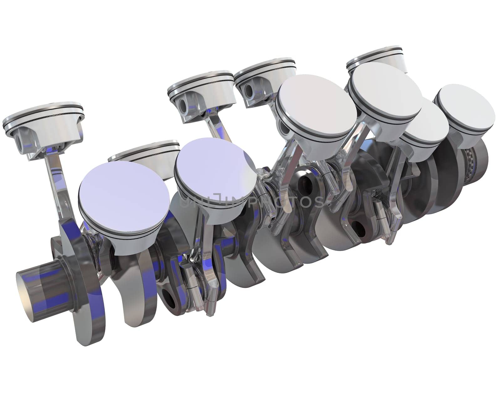 V12 Engine pistons and crankshaft on white background 3D rendering by 3DHorse