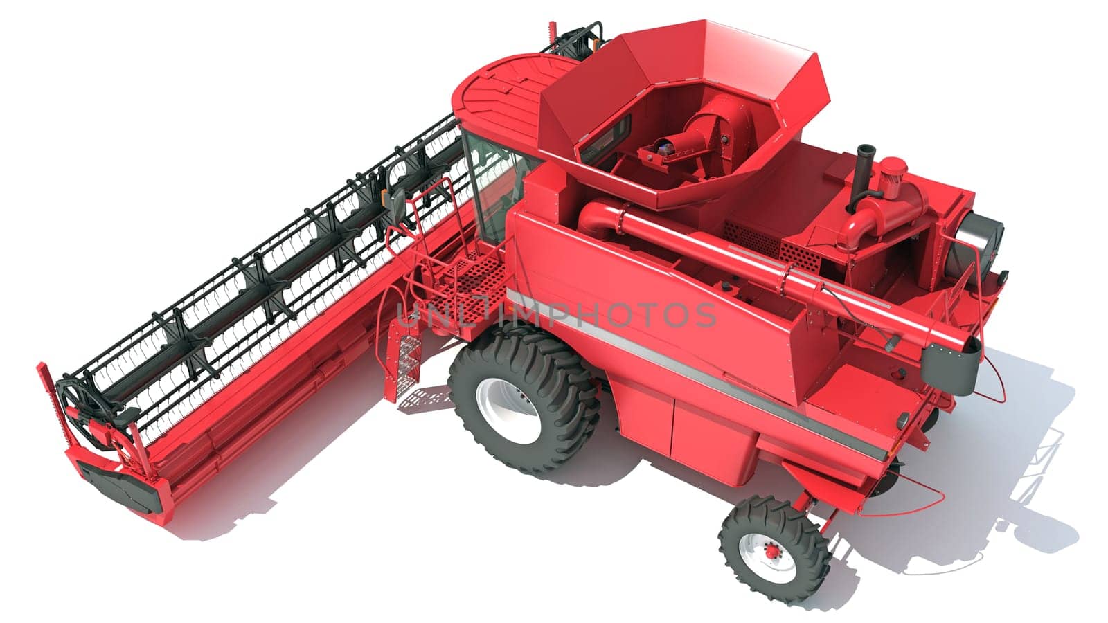 Combine Harvester farm equipment 3D rendering model on white background